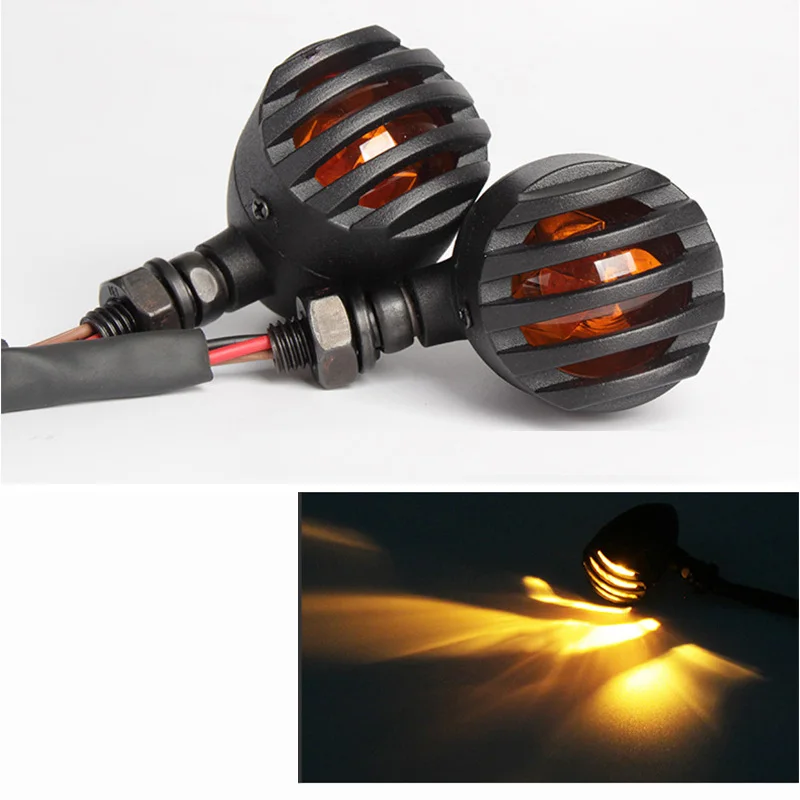 

Pair Moto Grille Bullet Turn Signal Indicator Light Amber Lamp For Harley Davi Cafe Racer Motorcycle Motorbike Lights