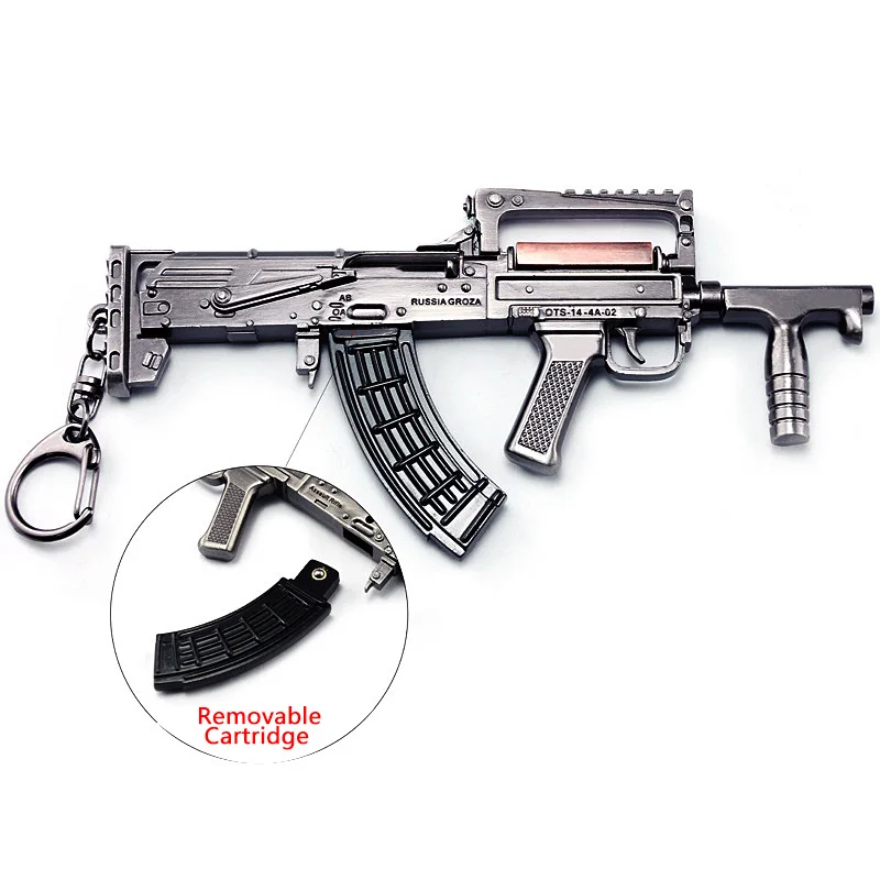 

Free Shipping! 15CM GROZA Game Playerunknown's Battlegrounds 3D Keychain PUBG Keyring saucepan Pendant funny kids Toy gun Supply