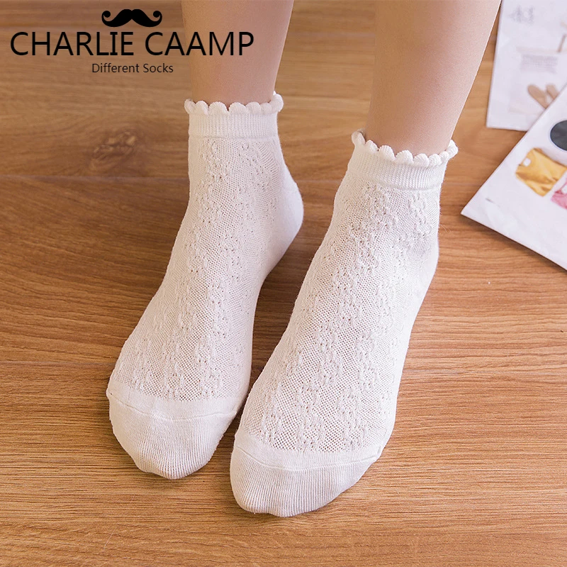 

CHARLIE CAAMP New All Seasons Cotton Retro Pattern Casual Wild Series Ladies Lace Breathable Shallow Mouth Boat Socks D106