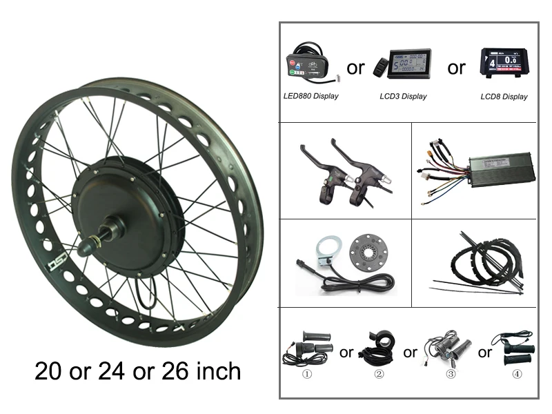 Fat, фара для электровелосипеда в conversion kit Bluetooth 20, 24, 26 Дюймов 4,0 шины 48V 500W ЖК-дисплей дисплей спереди и сзади мотор для центрального движения колеса Электрический Снежный велосипед