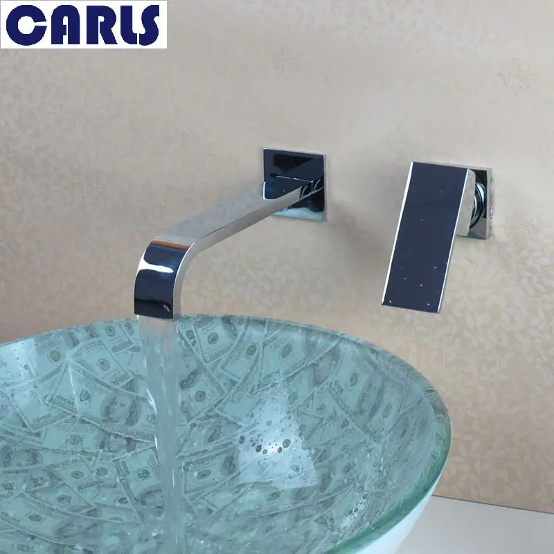 

Double hole wall hanging basin faucet toilet dark mounted hot and cold hand basin faucet copper chrome double control basin head