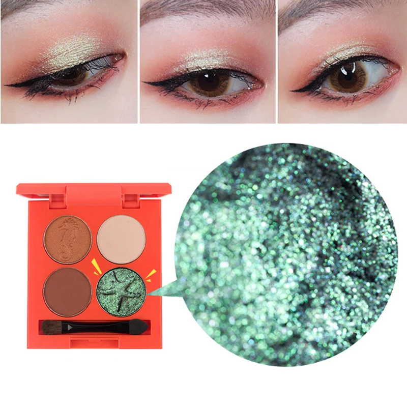 

Hold live metallic eyeshadow powder 4 colors waterproof long lasting purple green mermaid glitter eyeshadow palette BN096