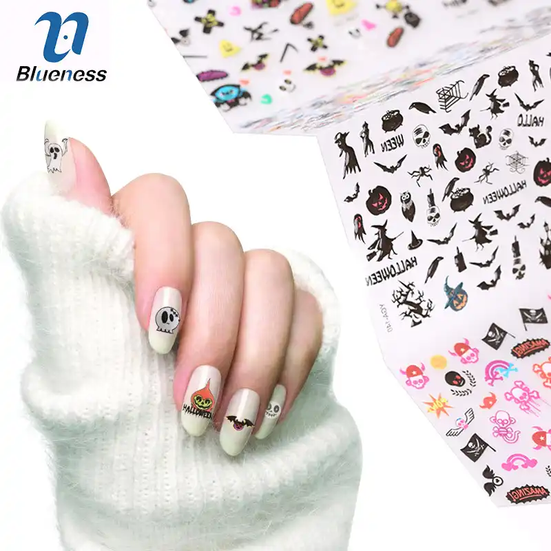 24 Sheet Beauty Halloween Design Foil Transfer Nail Art Stickers 3d Colorful Skull Pumpkin Decals Stickers For Nails Tips Design Nail Art Stickers Nail Art Stickersstickers For Nails Aliexpress