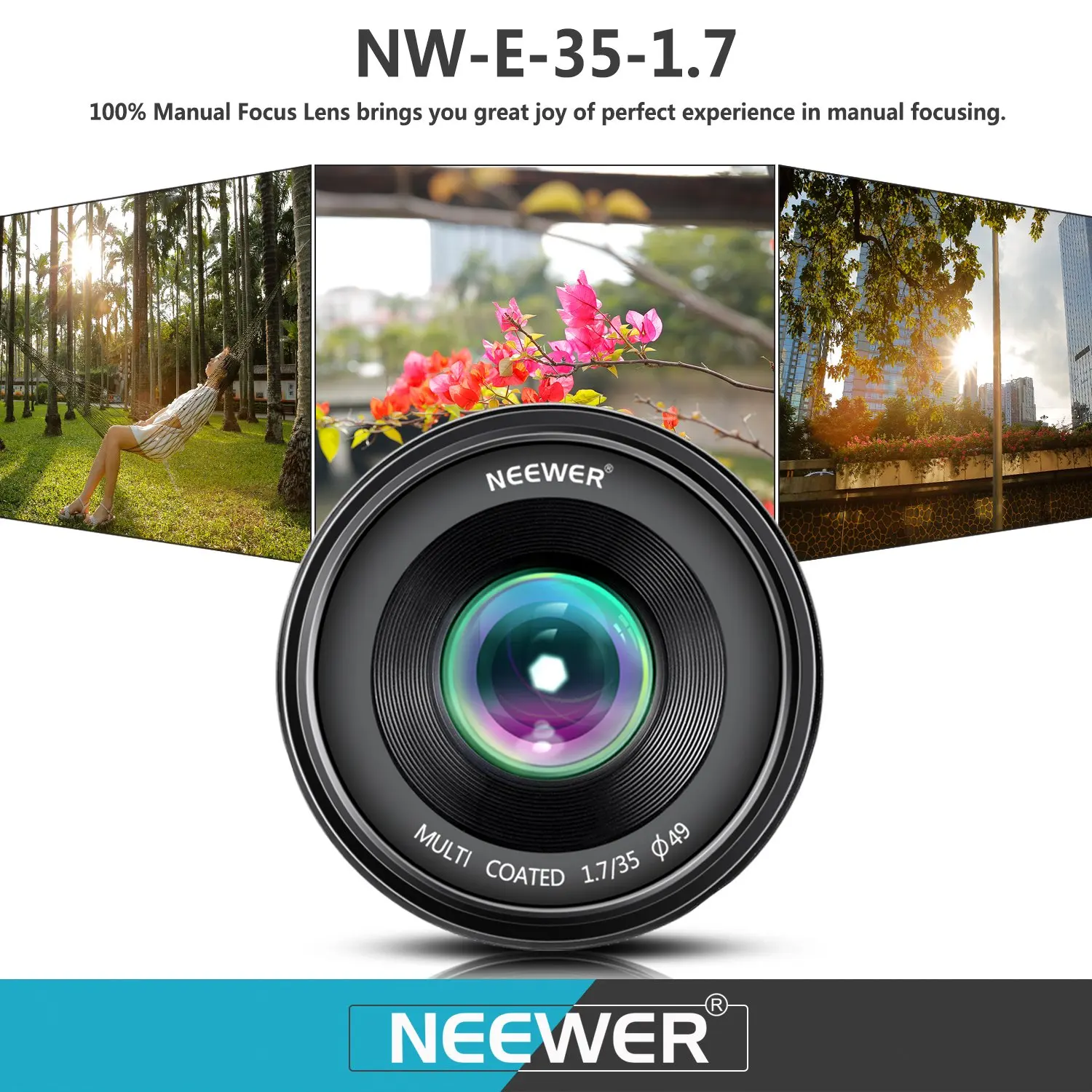 Neewer 35 мм F/1,7 с большой апертурой ручной основной APS-C с фиксированным объективом для sony E-Mount цифровых беззеркальных камер A7III A9 NEX 5 A6500