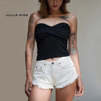 

Women Contrast stitching Petite Denim Mid Rise Short With Raw Hem In White