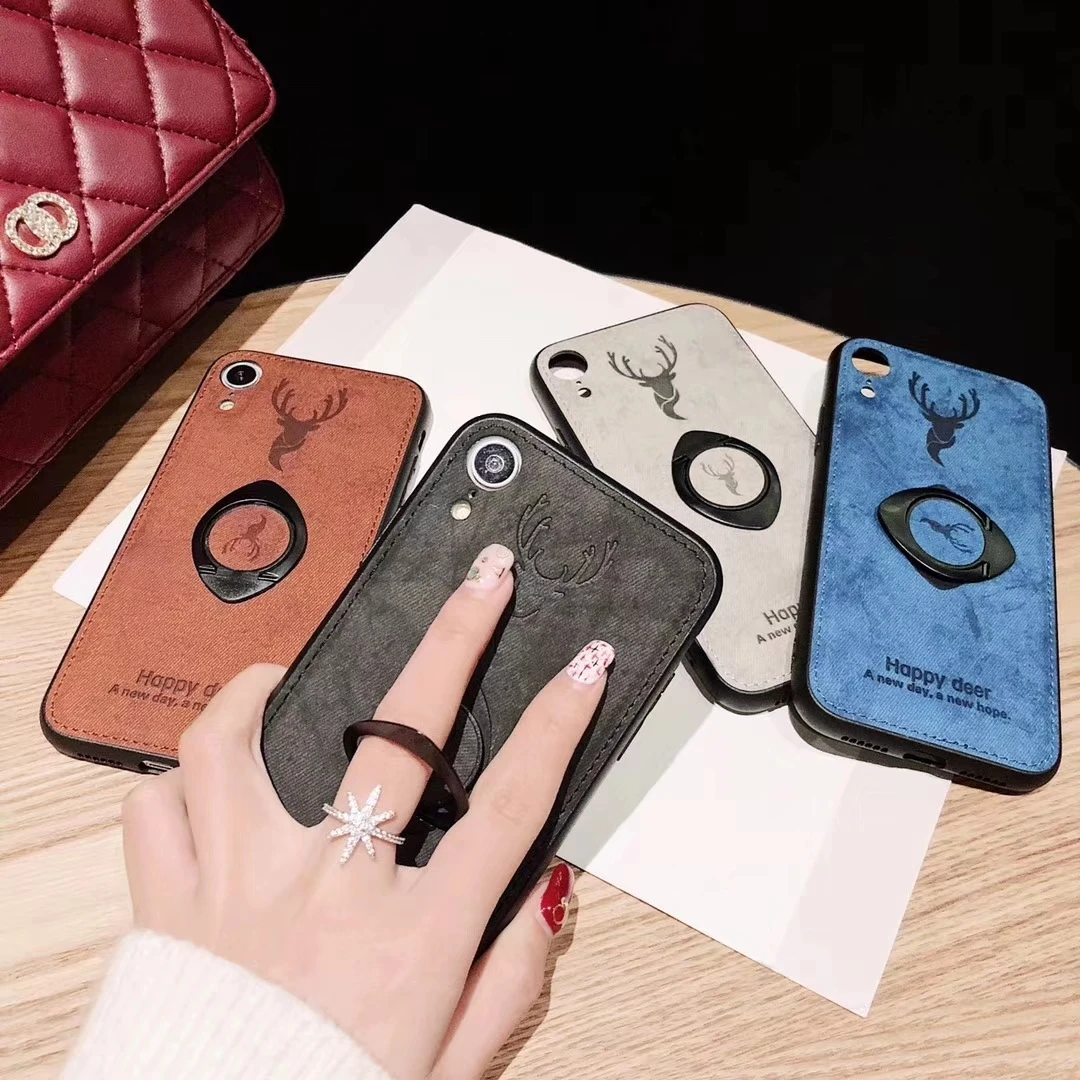 Magnetic Cloth Deer Style Full Cover Case for Iphone 6 6s 7 8 Plus X Silicone Stand XS Max XR with Ring Holder |