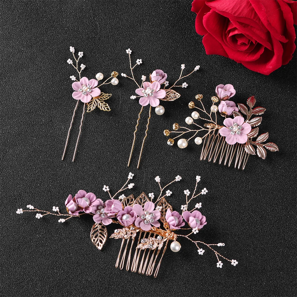 

1PC Crystal Crown Blue Flower Hair Combs Gold Leaves Headdress Prom Bridal Wedding Hair Pins Accessories Hair Jewelry for Women