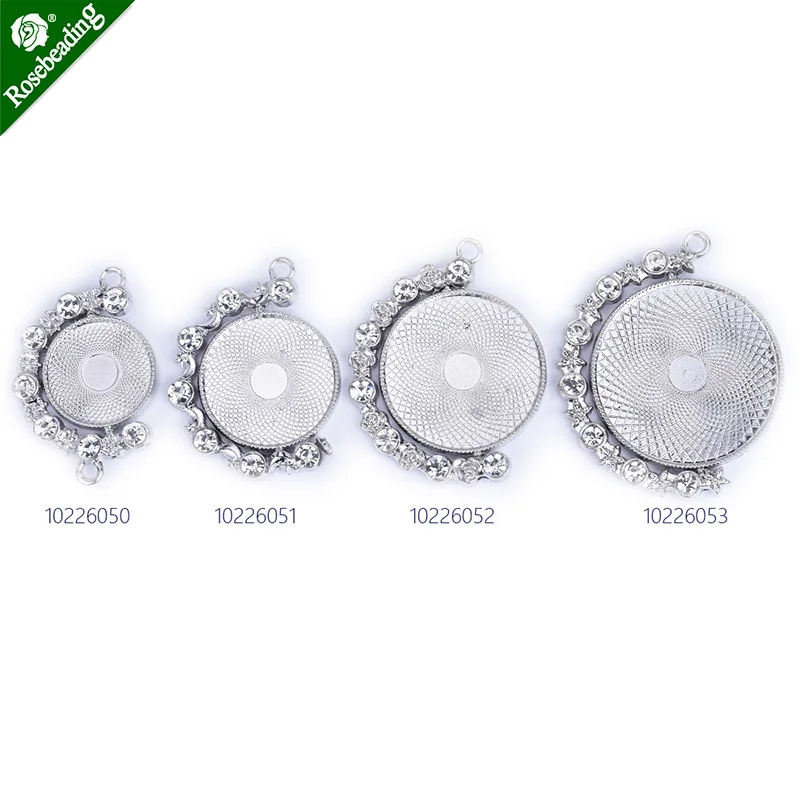 

Zinc alloy Double Sided Cameo Base With Rhinestones Pendant blank for Necklaces Cabochon Mounting,sold 5pcs/lot
