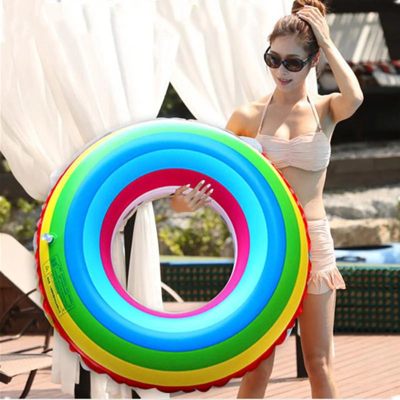 

2016 New Adult Rainbow Inflatable Swimming Float Tube Ring Raft Pool Float Swim Ring Summer Water Fun Pool Toys