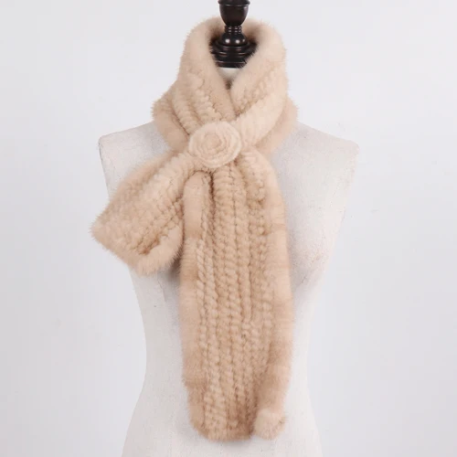 Стильный Зимний женский шарф хорошего качества из натурального меха норки, натуральный теплый вязаный меховой шарф из норки, женский натуральный меховой шарф из норки - Цвет: beige