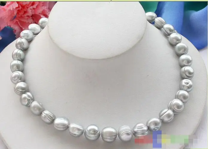 

Hot selling free shipping******* 17" 12mm gray round screw freshwater cultured pearl necklace