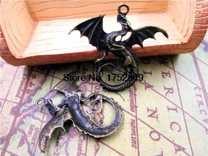 

5pcs--Dragons Charms,Antique Tibetan bronze Huge Large Flying Dragons Charm Pendants 44x47mm