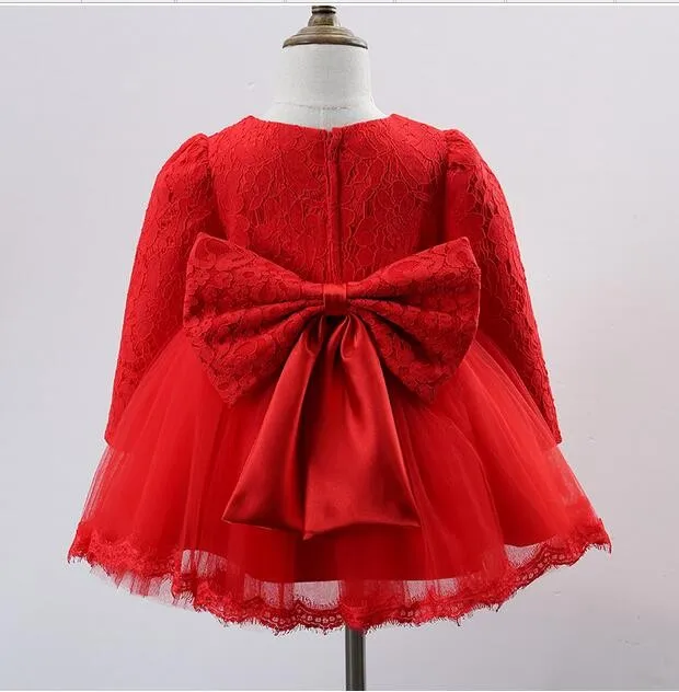 2016 Winter Red long sleeved baby girls dress 1 year old birthday
