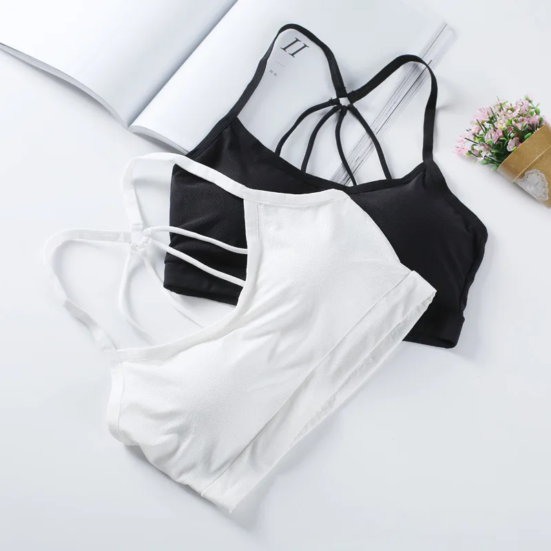 

Women Sport Bras Padded Wire Free Yoga Bra Gym Push Up Seamless Tops Running Underwear Fitness Umbrella Cross Bandage Short Vest