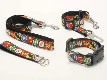 

New New 1"25mm avenger printed ribbon dog collar ,dog leash, safety belt ,key fob ,with nylon materials