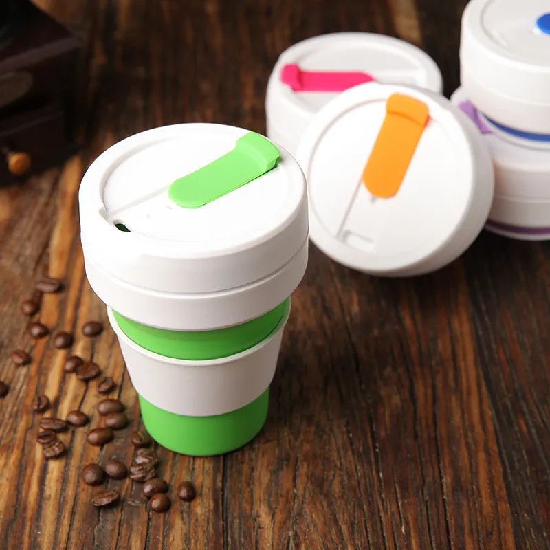 

100pcs 6 Colors Portable Folding Coffee Mugs Silicone Coffee Cups Portable plegable Available Mugs Travel Tumbler Cups 350ml