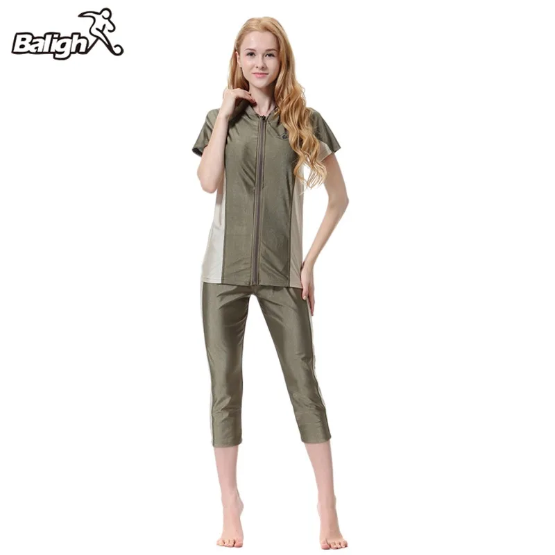 

Balight Women Modest Patchwork Short Sleeve Swimsuit Islamic Hijab Islam Burkinis Wear Bathing Suit Muslim Swimwear