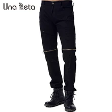 Una Reta New Streetwear Pants Men’S Plus Size Straight trousers Fashion Ripped Jeans Men Brand Hip Hop Black Zipper Slim Pants