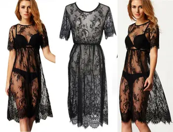 

Hirigin 2019 Women Bikini Sexy Beachwear Lace Crochet High Waist Dress Summer Swimsuit Cover Up