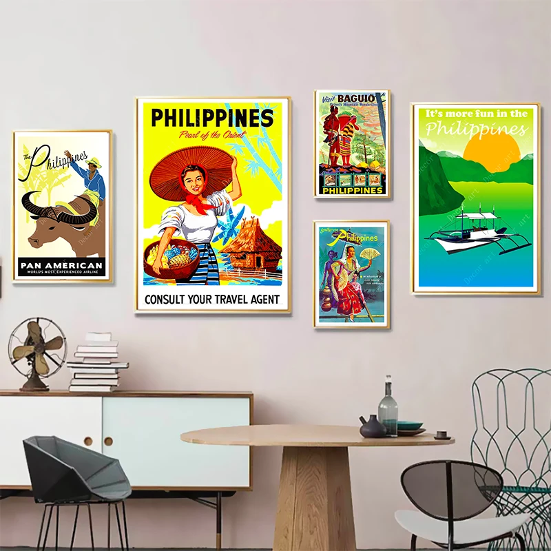 

Philippines Manila Baguio Retro Travel Canvas Paintings Vintage Wall Kraft Posters Coated Wall Stickers Home Decorative Gift