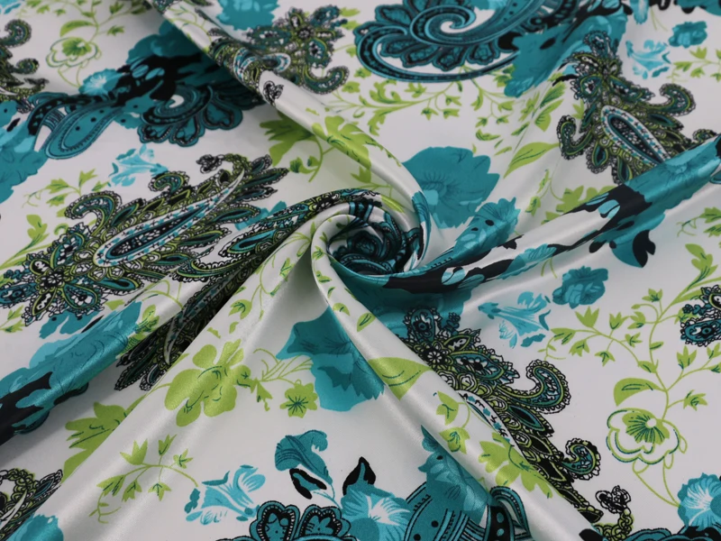 Мягкий полиэстер Шармез материал элегантный Пейсли Цветочный Принт атласная ткань для шарфов платья