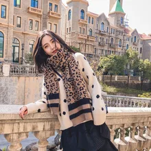 Qooth Леопардовый принт теплый шарф для женщин роскошный бренд Женский Галстук Модные головные шарфы для дам Зимние леопардовые шарфы