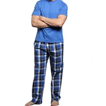 Мужские пижамы, летние хлопковые пижамы с коротким рукавом, брюки, Мужская одежда для сна, Пижама для сна, комплект