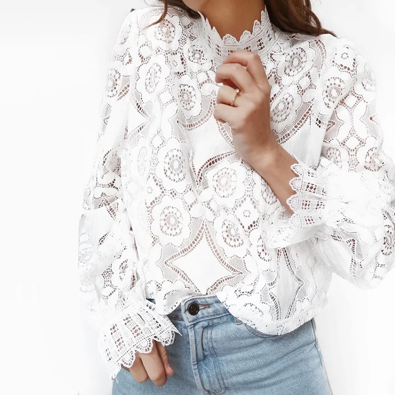  BBWM WOMAN Fashion Za Classic Palace Style Summer White Lace Blouse High Street Petal Sleeve Sexy W