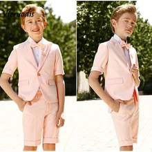 Розовые Костюмы для мальчиков Свадебные смокинги для жениха, торжественные костюмы для выпускного вечера для мальчиков из 2 предметов