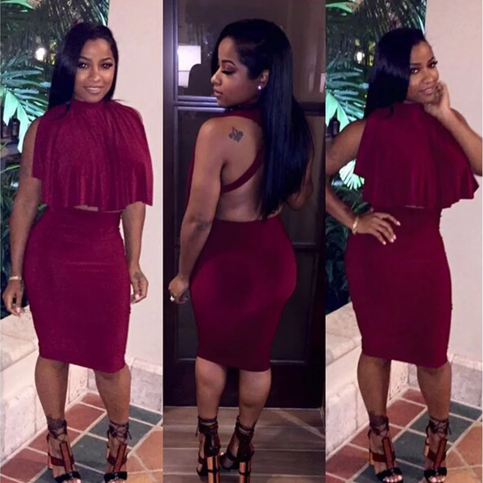 Sexy Two Piece Outfits Dress Bodycon Bandage Club Dress Fashion