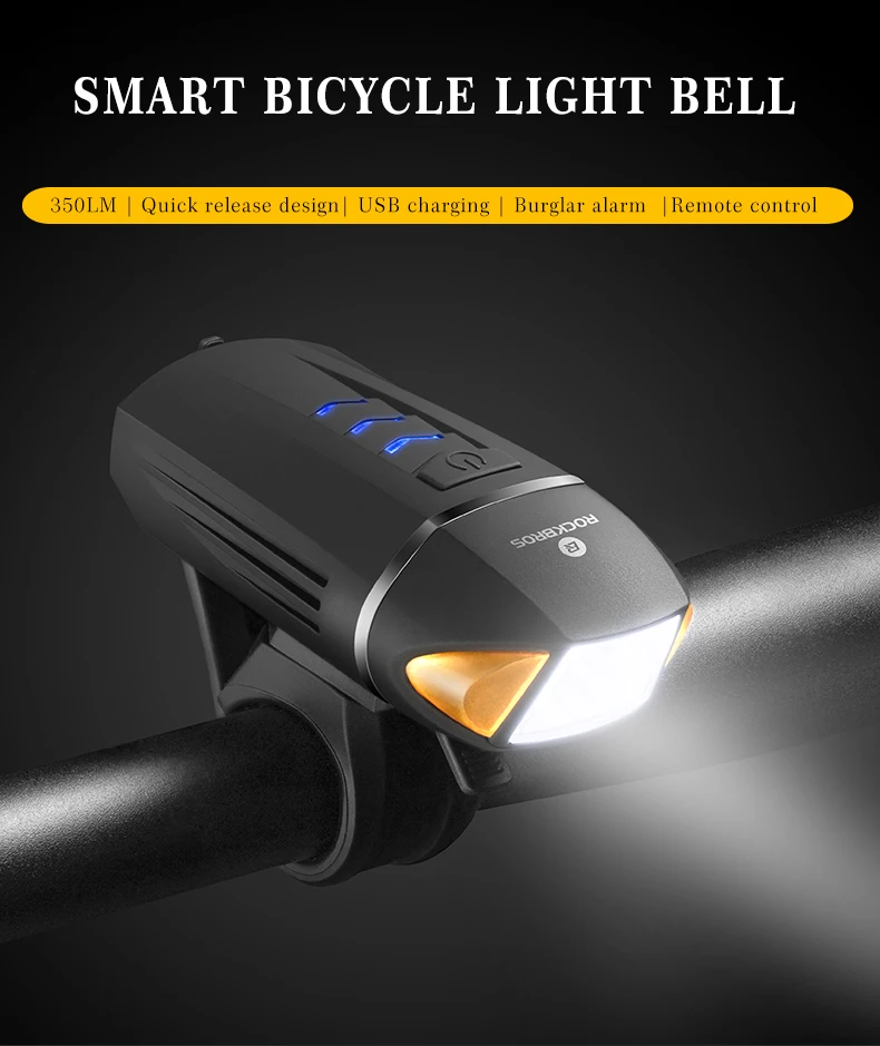 ROCKBROS велосипедный передний светильник 350LM USB Перезаряжаемый светодиодный светильник для велосипеда беспроводные поворотники для велосипеда Лампа для велоспорта 120db