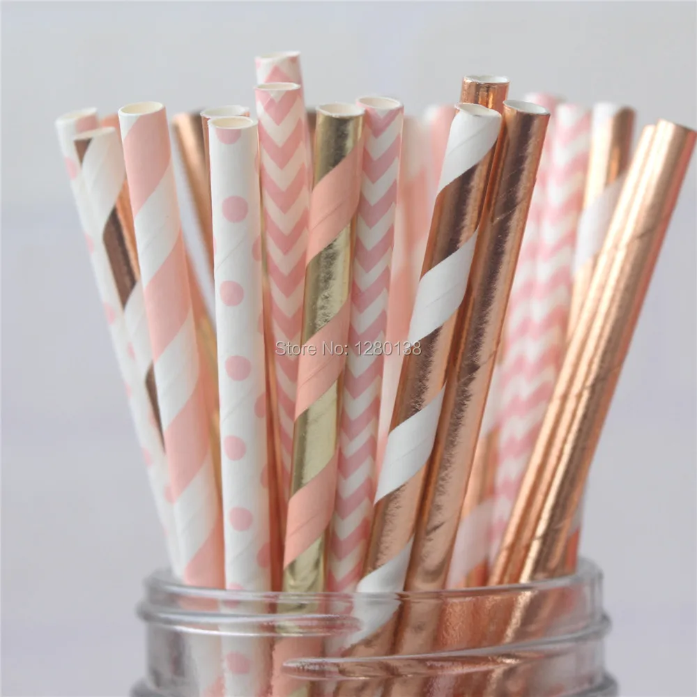 Party Favor Gold Foil Sweet Hearts Paper Straws Party Decor Supply Cake Pop Sticks