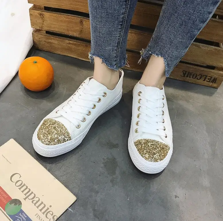 

Women spring shoes 2019 fshion sneakers solid sewing adult canvas shoes woman sequins sapatos feminino espadrilles size 35-40
