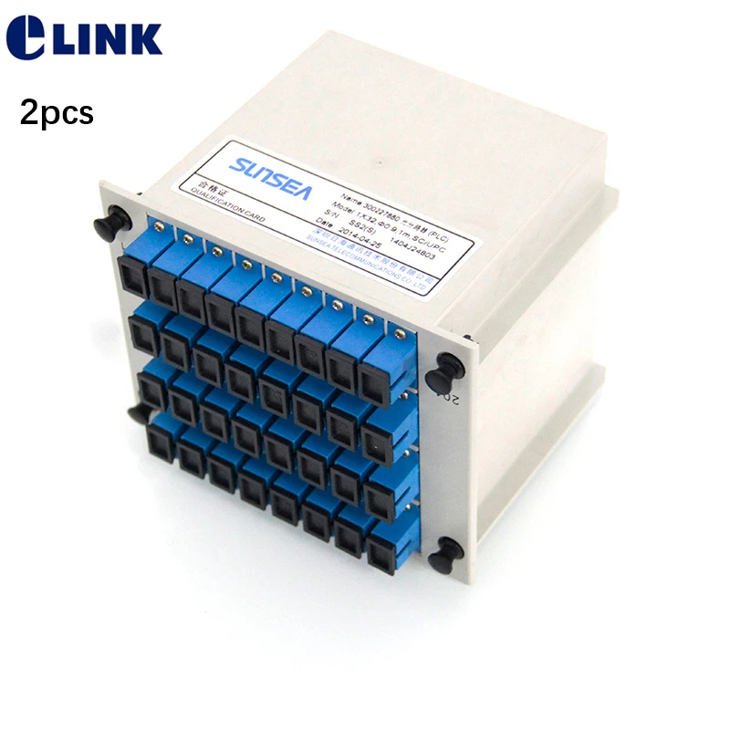 1x32 LGX box fiber Splitter 4 Layer GEPON FTTH SM SC/UPC PLC Splitter Cassette Telecom level GPON 1*32 coupler ABS box 2pcs