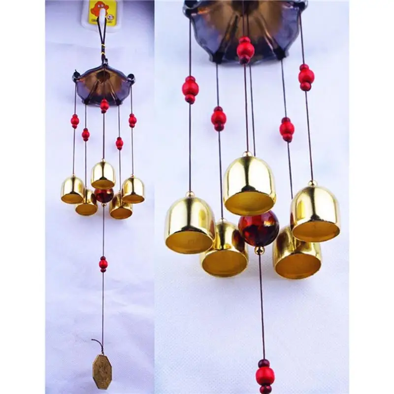 

Outdoor 5 Bells Copper Wind Chimes Pentagon Pavilion Feng Shui Decorations Windchimes for Outdoor Home Garden Yard Mascot Gifts