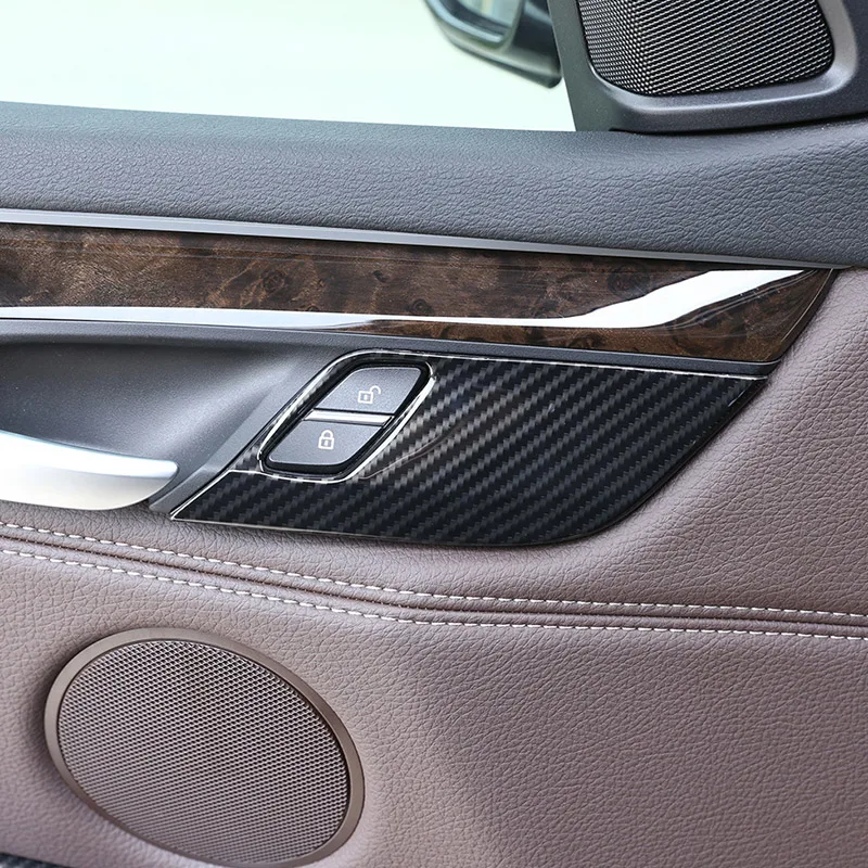 

4pcs Carbon Fiber ABS Chrome Safety Door Lock Cover Trim For BMW X5 X6 F15 F16 2014-2018 Car Accessories