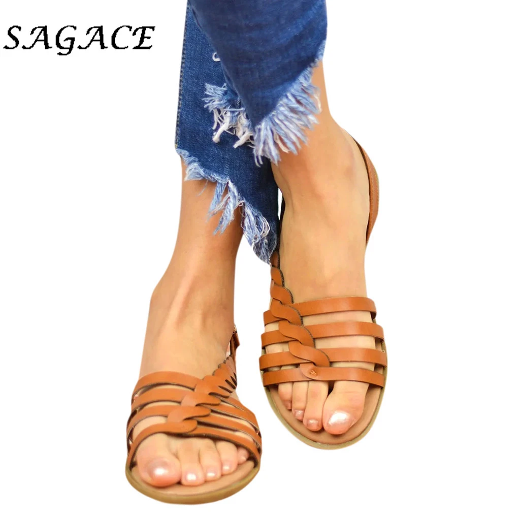buckle strap flat heel sandals