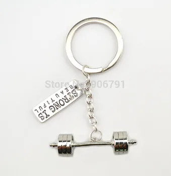 

Fitness Weightlifting Gym key chain, 20pcs a lot Dumbbell barbell weight and strength is beautiful charm key chains