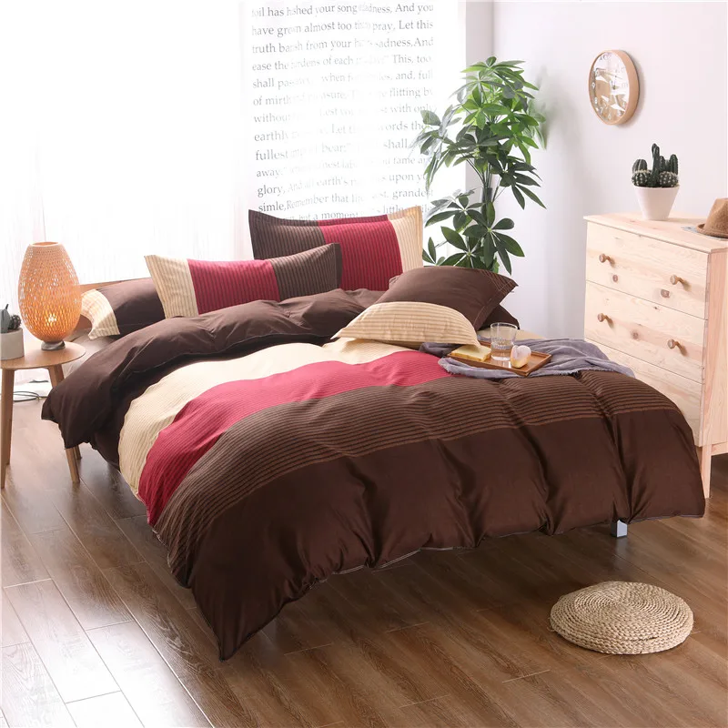 

Fashion Red+Coffee Color Stitching Patterns 2/3PCS Bedding Set Duvet cover Set Bedlinen Pillowcase Queen Super King Size Soft