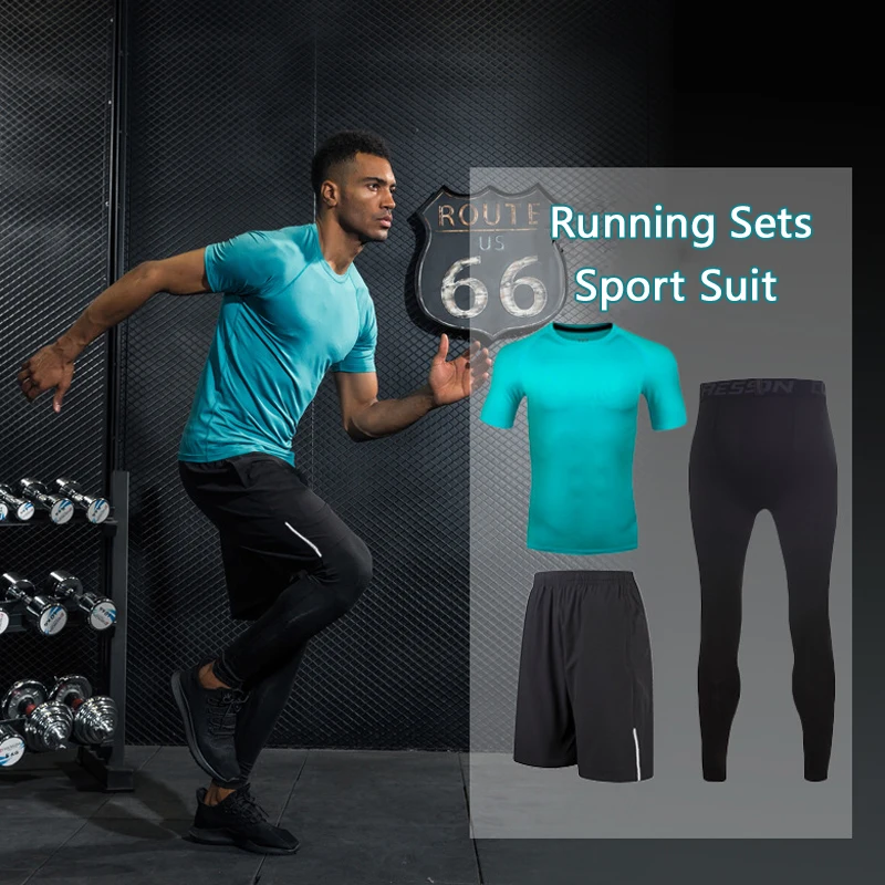 

2018 New Compression Men's Sport Suits Quick Dry Running sets Clothes Sports Joggers Training Gym Fitness Tracksuits Running Set
