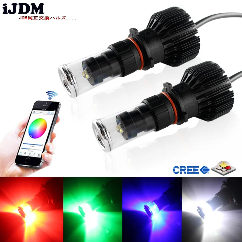 

iJDM Car Headlight P13W LED RGB CREE Chips Replacement Bulbs Smartphone App-Controled For Car Fog Lights or Driving Lights 12V