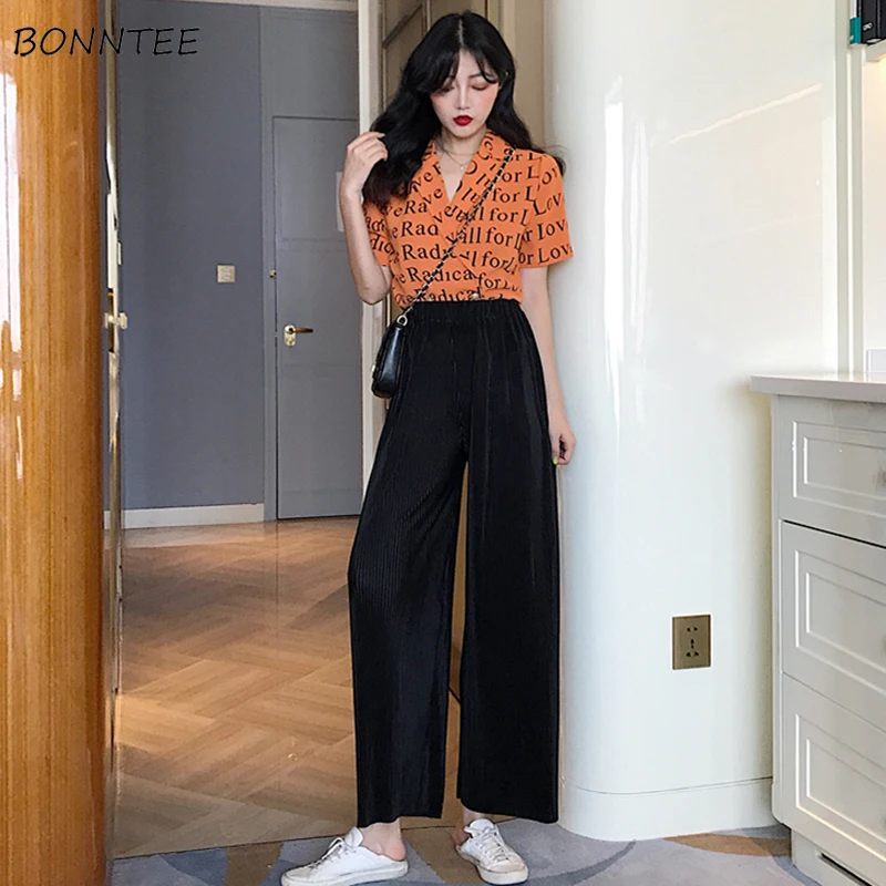 

Pants Women High Waist Loose Wide Leg All-match Trendy Womens Elegant Korean Style Solid Color Daily Simple Spring Students Chic