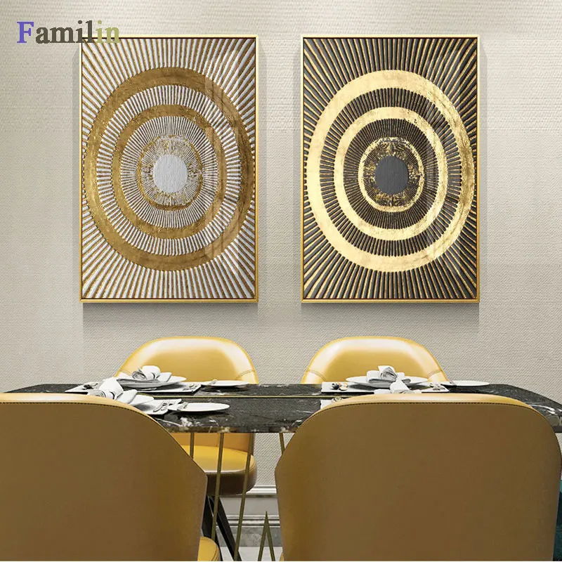 Модный квадратный Burst круг холст картина черный и золотистый постер печати Роскошные настенные художественные картины для гостиной столовой