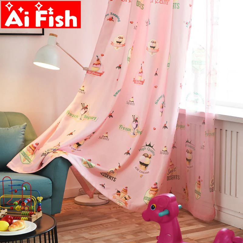 

Japanese and Korean Style Window Treatments Cartoon Digital Ice Cream Sweet Girls and Boy's Curtains For Bedroom Room wp029-40
