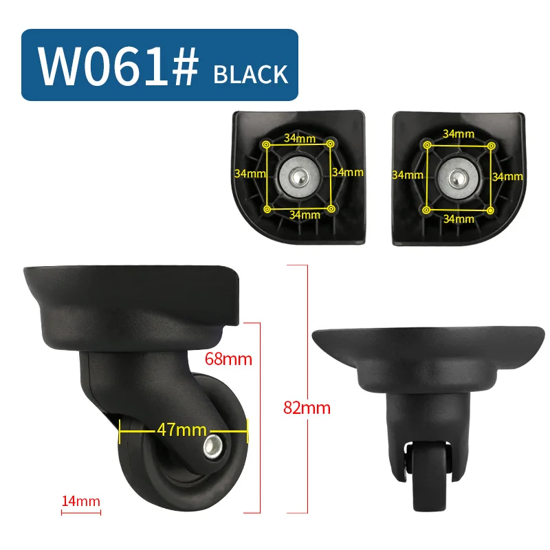 Запасные колеса для Аксессуары для чемоданов, чехол для костюма, запчасти для оборудования, чехол для тележки, ролики, высокое качество, колеса - Цвет: W061(2 Wheels)Black