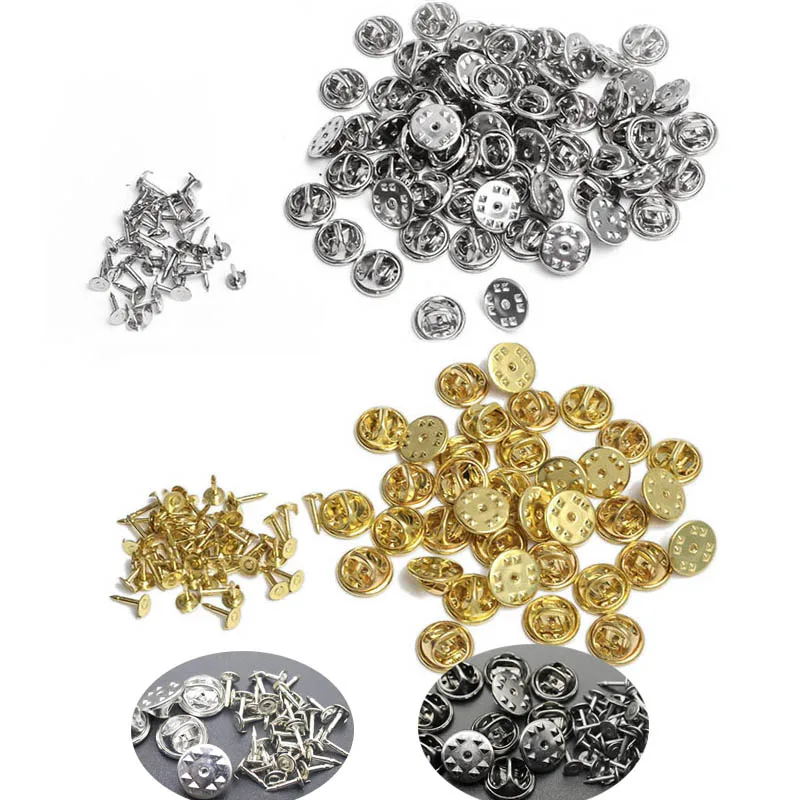 50pcs Gold Rhodium Color Copper Squeeze Badge Base Tie Tack Lapel Pin 