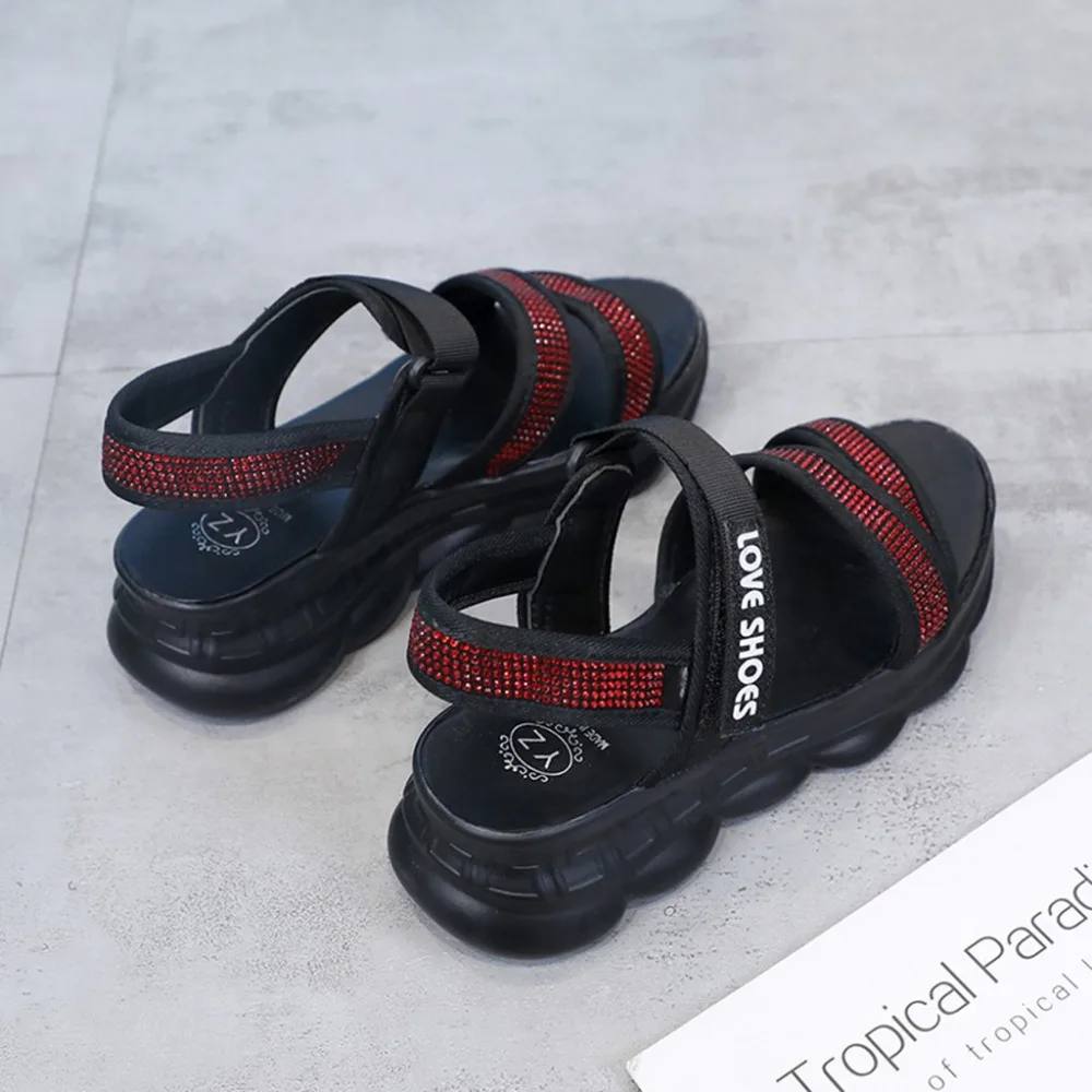 2019 Women's pine high heel sandals fabric casual open toe sandals crystal ladies sandals letters thick gladiator sandals 40J2 (11)