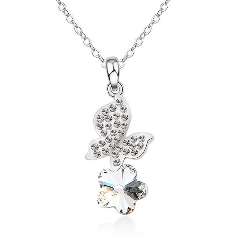 Vintage Flower Crystal Party Jewelry High Quality Butterfly Rhinestone Necklaces &amp Pendants For Women Stone Pendant Necklace | Украшения