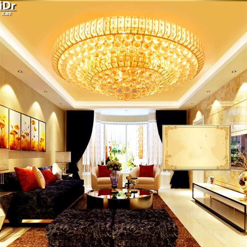 

Gold round crystal lamp modern minimalist living room lamps lighting wholesale LED SMD LED Crystal Light Ceiling Lights Rmy-067