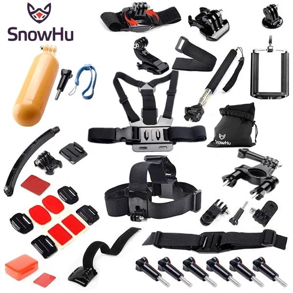 

SnowHu For Gopro Hero Accessories Set Helmet Harness Monopod For Gopro hero 7 6 5 5S 4 sjcam For xiaomi yi EKEN Black Kit GS43